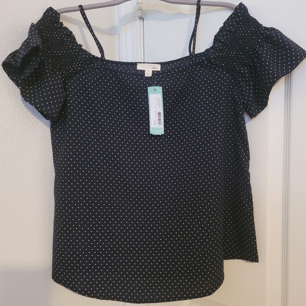 Jella C Clare Off the Shoulder Navy and Apricot Dots - Small